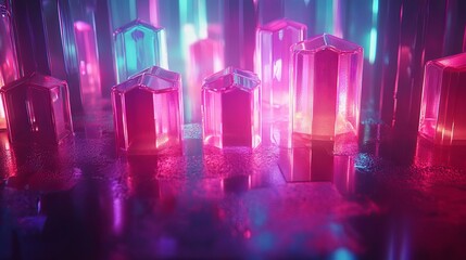 Poster - Pulsating neon hexagons rise and fall in a mesmerizing light show with vibrant color transitions. Generative AI