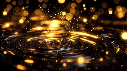 Poster - Golden ripples create captivating patterns on a 3D surface responding to unseen influences at night. Generative AI
