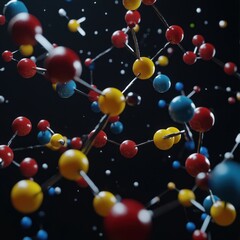 Poster - Abstract Molecular Structure: A 3D Rendering of Colorful Atoms Bonded Together
