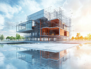 Poster - Modern architectural visualization showcasing building under construction
