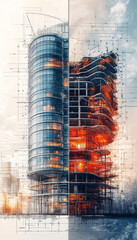 Poster - Architectural visualization of modern building design with detailed plans