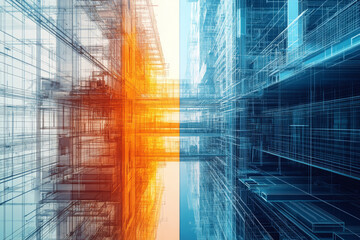 Poster - Architectural visualization showcasing futuristic design with blue and orange tones