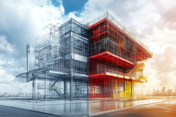 Poster - Architectural visualization showcasing modern building design with structural elements