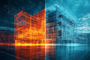 Poster - Architectural visualization showcasing contrasting designs in vibrant colors