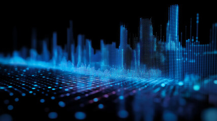 Poster - Digital sound wave visualization with blue dots and lines