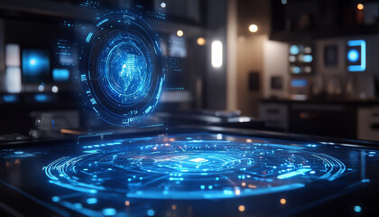 Poster - Futuristic digital interface displaying financial data and analytics