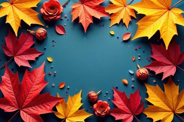 Wall Mural - Autumn floral arrangement, autumn leaves, fall colors