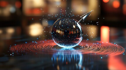 Poster - of spintronics arrow rotating around sphere with counterclockwise motion and magnetic field lines , 