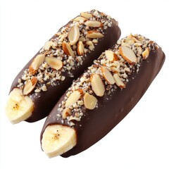 Wall Mural - Banana halves dipped in dark chocolate 