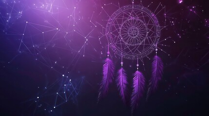 Wall Mural - purple dreamcatcher technology background with lines, connection dots, and triangles design concept