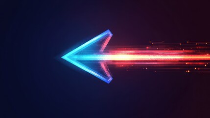 Glowing arrow moving left, digital trail, dark background, website navigation
