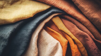 Poster - Earth-toned fabric swatches arranged in a neat composition with plenty of blank space around them.