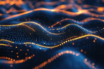 Fototapete - Abstract wave of interconnected glowing points