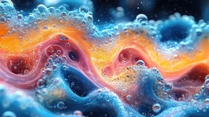 Poster - Abstract swirling liquid with bubbles and vibrant colors