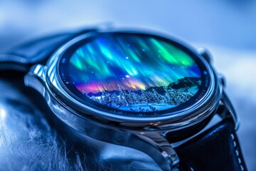 wristwatch displaying northern lights in stunning detail