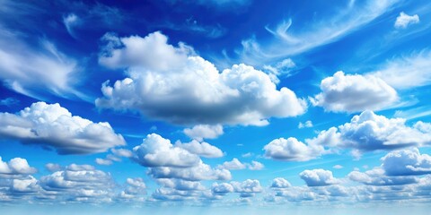 blue sky background with fluffy white clouds, perfect for a serene and tranquil atmosphere , blue, s