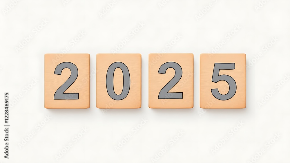 3d Wooden box cube with text 2025 icon. Transitioning from 2024 to 2025 ...