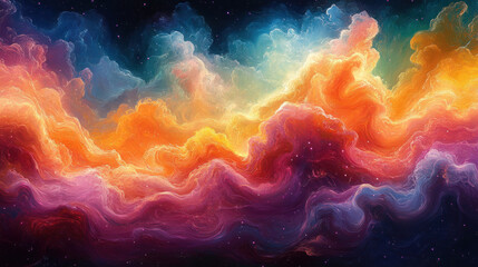 Poster - An abstract digital painting depicting a bright, colorful nebula in space.  