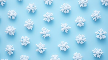 Wall Mural - Snowflakes pattern on pastel blue background, Snowflakes, pattern, pastel blue, background, flat lay, Christmas, winter, holidays