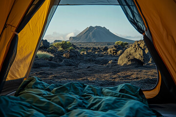 Wall Mural - View of Mt. from inside the camping site with views of the volcano in Mt. flowing lava