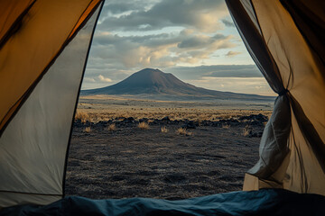 Wall Mural - View of Mt. from inside the camping site with views of the volcano in Mt. flowing lava