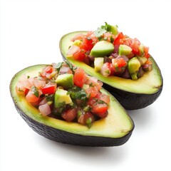 Wall Mural - Halved avocados filled with fresh salsa