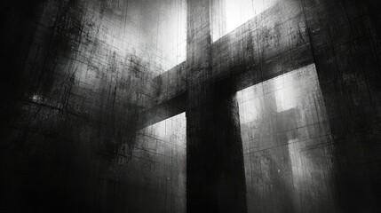Poster - Abstract Cross Shaped Structure In Dark Monochrome
