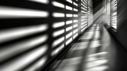 Poster - Light Streams Through Blinds In A Modern Corridor