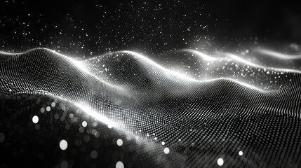 Poster - Abstract grayscale wave of illuminated particles