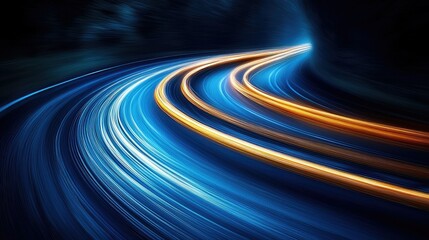 Poster - Abstract Blue And Gold Light Trails Curve