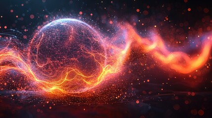 Poster - Glowing Energy Sphere With Fiery Wave Trails