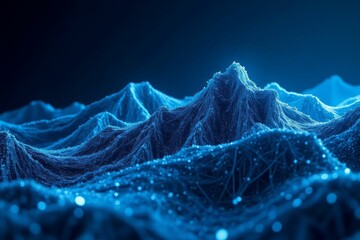 Fototapete - Abstract Blue Digital Mountain Range Landscape