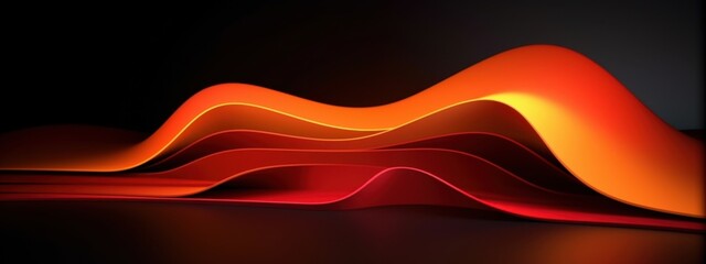 Poster - Abstract Red and Orange Waves: A Dynamic Composition of Layered Curves and Vibrant Hues
