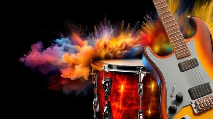 Poster - Vibrant Smoke Colors Surrounding Musical Instruments on Stage