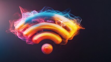 Poster - Colorful WiFi Symbol with Abstract Smoke on Dark Background