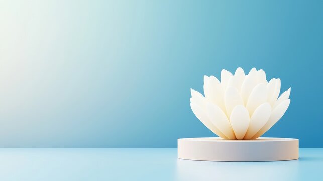 Glowing white lotus flower rendering minimalist setting peaceful vibe
