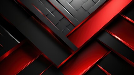 Fototapete - Abstract Red and Black Geometric Design: Intersecting Lines and Shapes Digital Art Wallpaper
