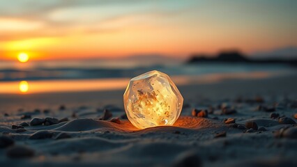 Wall Mural - glowing stone beach nature background zen