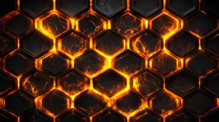Fototapete - Glowing Hexagonal Lava Rock Pattern Background