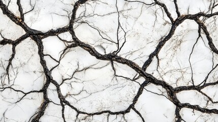 Poster - detailed close-up of cracked white marble surface with intricate black veins highlighting texture