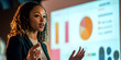 © GulzarHussain - Confident businesswoman giving presentation, Professional woman explaining data in corporate meeting