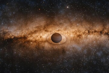 Wall Mural - nebulafilled galaxy vista with ringed gas giant planet starfield background