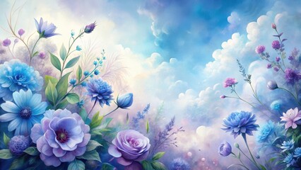 Wall Mural - Serene Pastel Blooms in a Dreamlike Sky, a Whimsical Floral Tapestry of Delicate Hues and Soft Textures