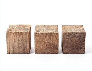 Aufkleber - Three rustic wooden cubes isolated on white.