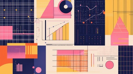 Poster - Abstract Geometric Pattern with Graphs and Charts in Bright Colors