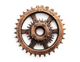 Wall Mural - Vintage bronze gear wheel isolated on white.