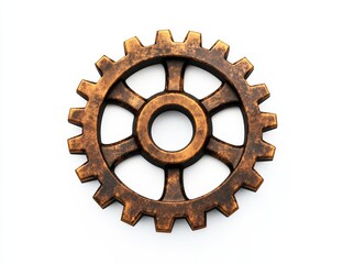 Poster - Rustic brown metal gear isolated on white.