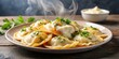 © lapeepon - A plate of steaming hot pierogi with melted butter and sour cream on top