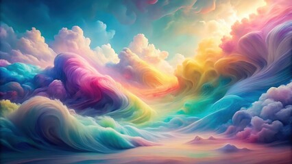 Wall Mural - Ethereal Dreamscape A Serene Panorama of Colorful Swirling Clouds and Gentle Hills in a Pastel Palette