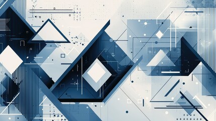 Poster - Abstract Geometric Background in Shades of Blue and White Patterns